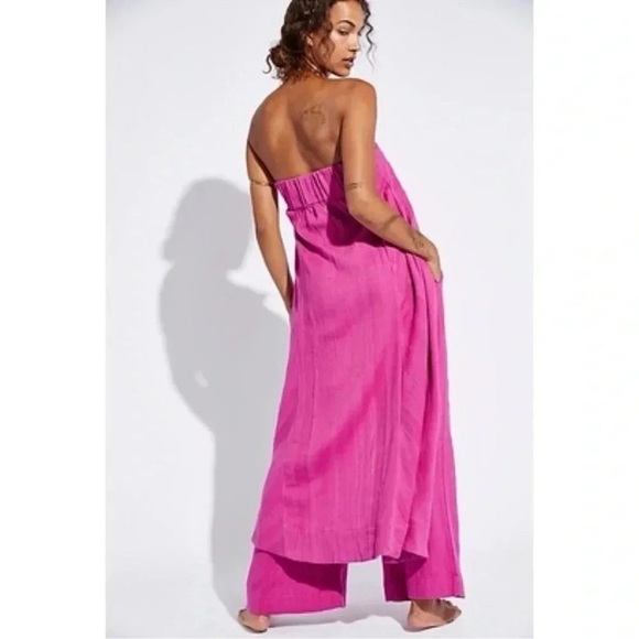 New Free People Banita Set Two Piece Pants Top Linen Blend in Pink Small - Picture 2 of 3